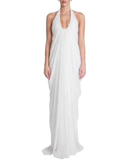 Leau Cascade White Drape Dress