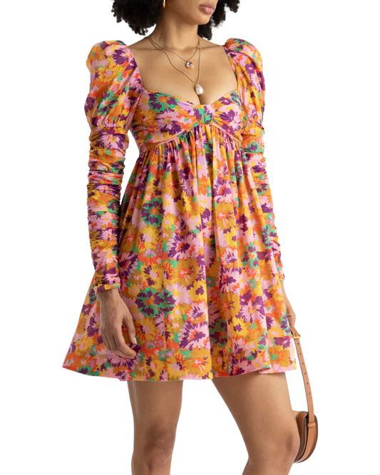 Zimmermann Violet Floral Twist Front Mini Dress