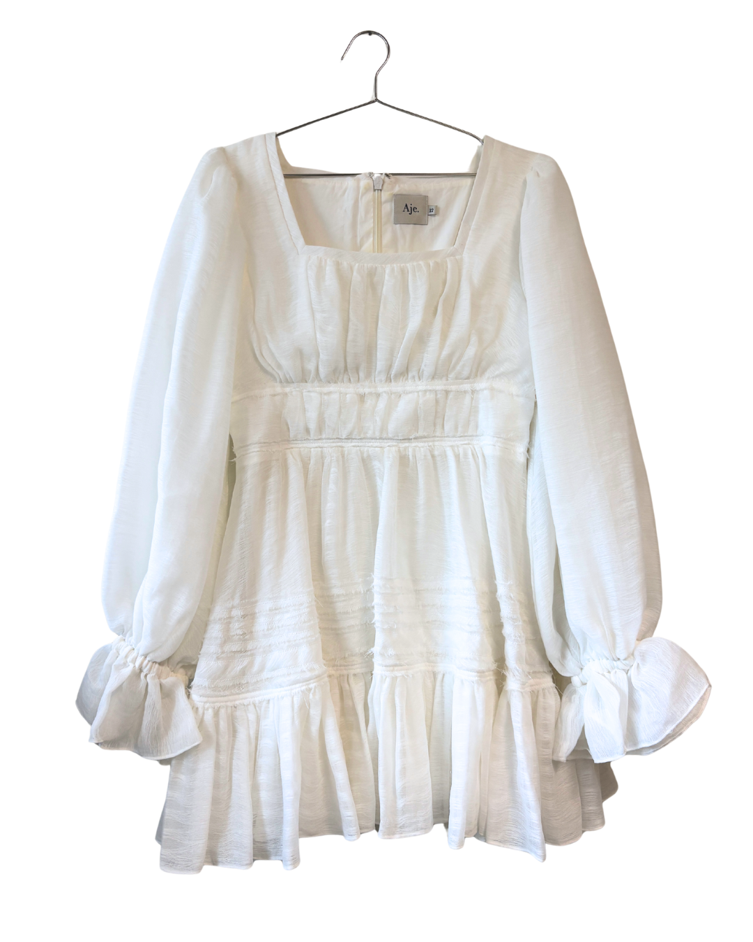 Aje Impression White Long Sleeve Mini Dress