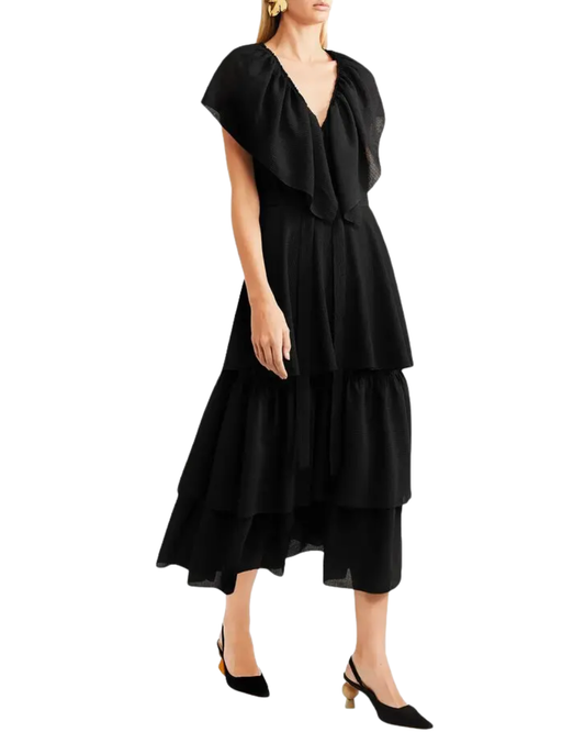 Rejina Pyo Black Tiered Midi Dress