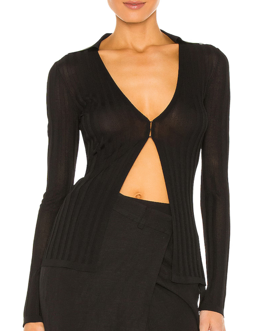 Aya Muse Remi Black Silk Blend Open Front Top