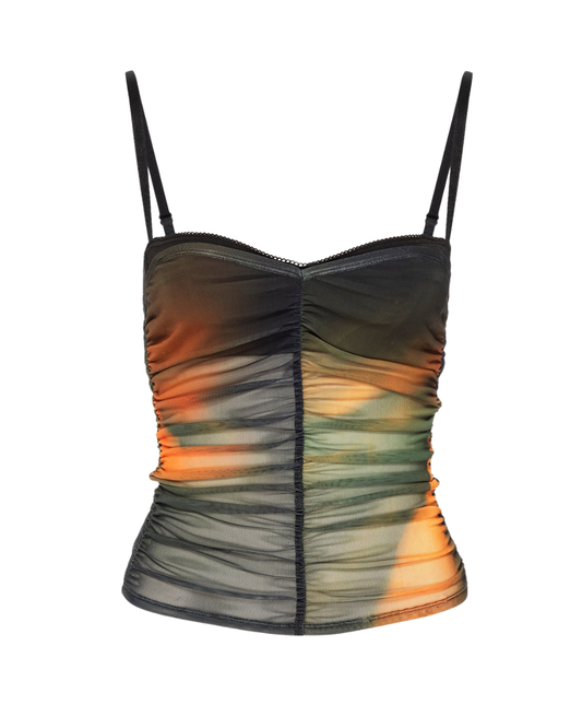 Miaou Renzo Tie Dye Sheer Ruched Corset Top