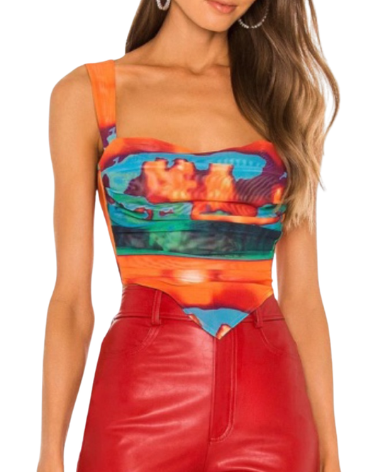 Miaou Tati Orange Mulitcoloured Mesh Top
