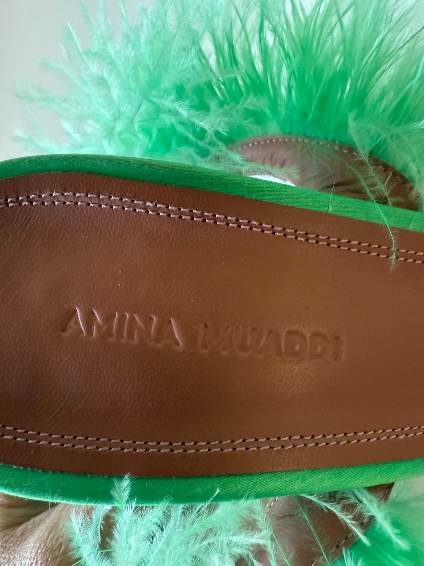 Amina Muaddi Green feather sandals (pre-owned)