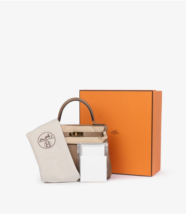 Hermes Beige De Weimar Evercolour Leather Kelly 28cm Retourne