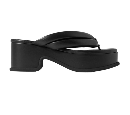 Dries Van Noten platform black leather flip flops (pre-owned)