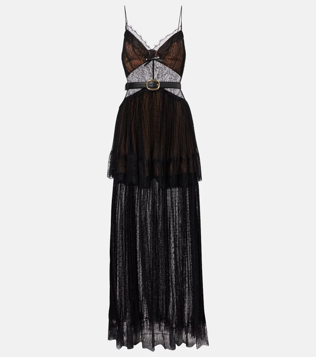 Self portrait Sheer tiered lace-trimmed maxi dress (pre-owned)