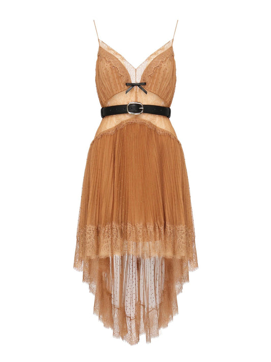 Self portrait tan dot mesh mini dress (pre-owned)