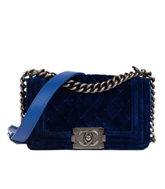 Chanel blue velvet le boy small (pre-owned)