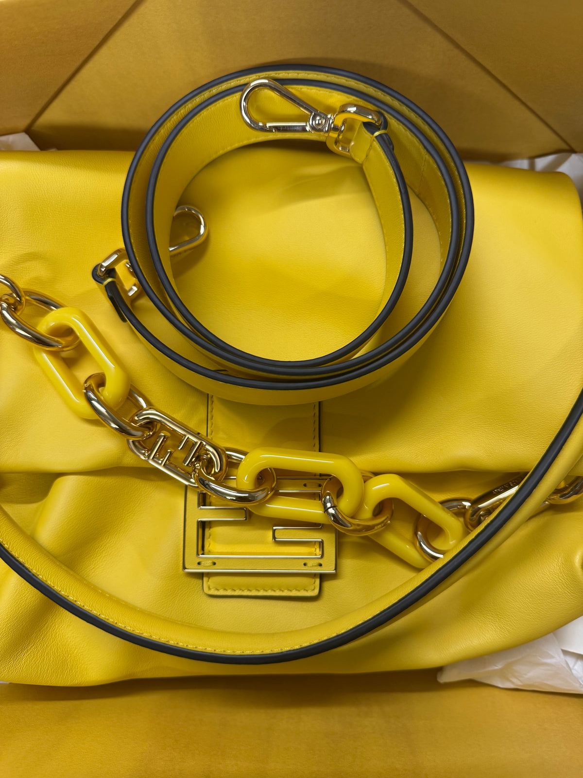 Fendi Yellow Mamma Baguette Medium Leather Crossbody Bag