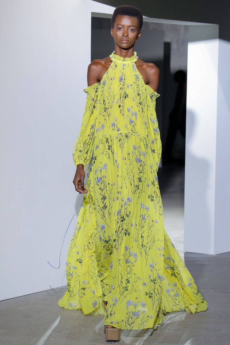Self Portrait Yellow Floral Printed Cold-Shoulder Dress (pre-owned)