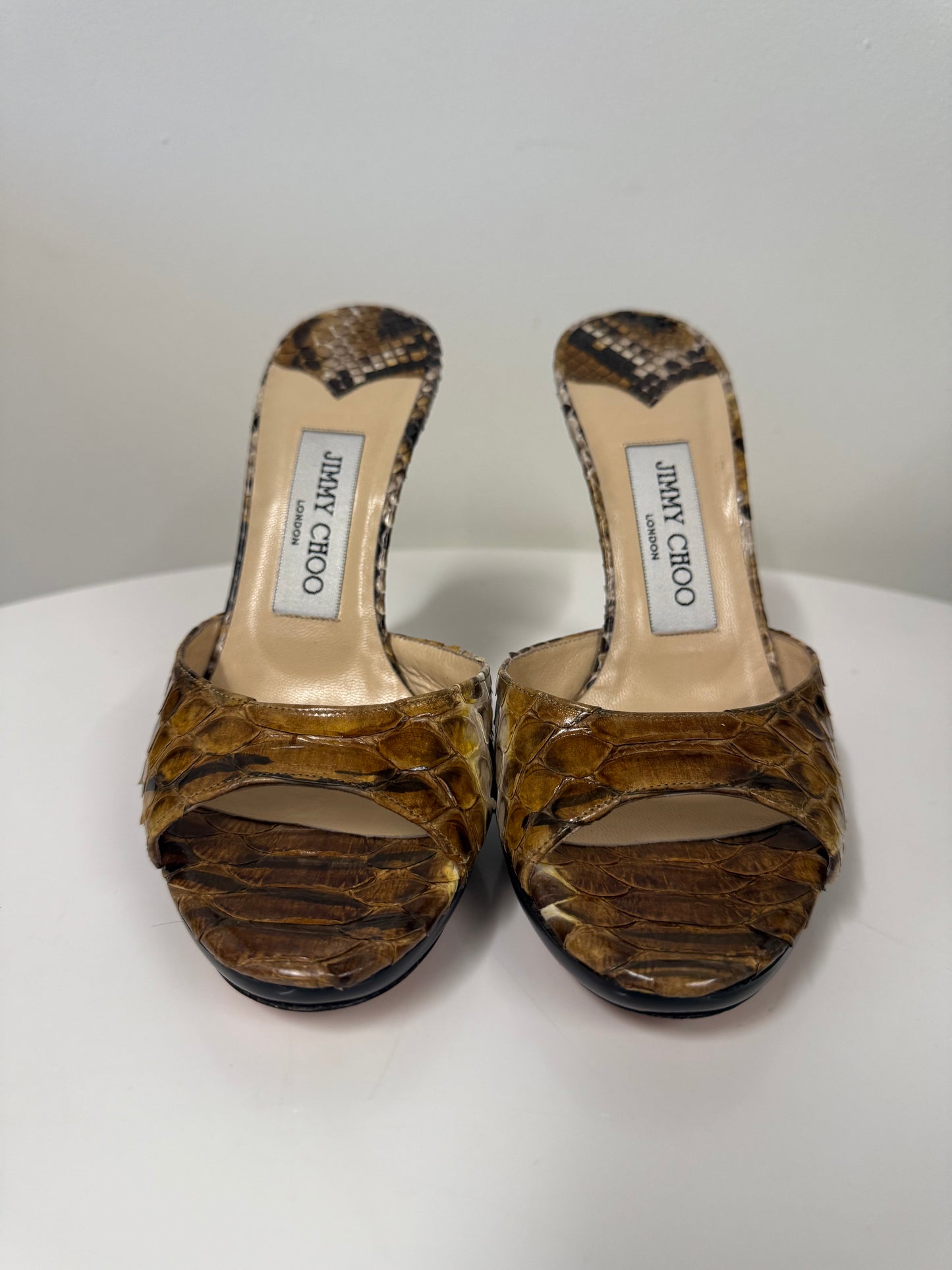 Jimmy Choo tiara mules in python jungle snake (pre owned)