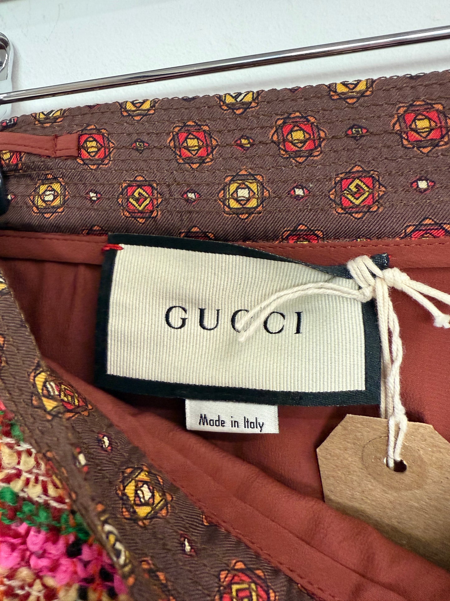 Gucci Yellow and pink check tweed shorts