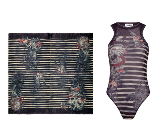 Jean Paul Gaultier Stripe tattoo top and skirt (pre-owned)