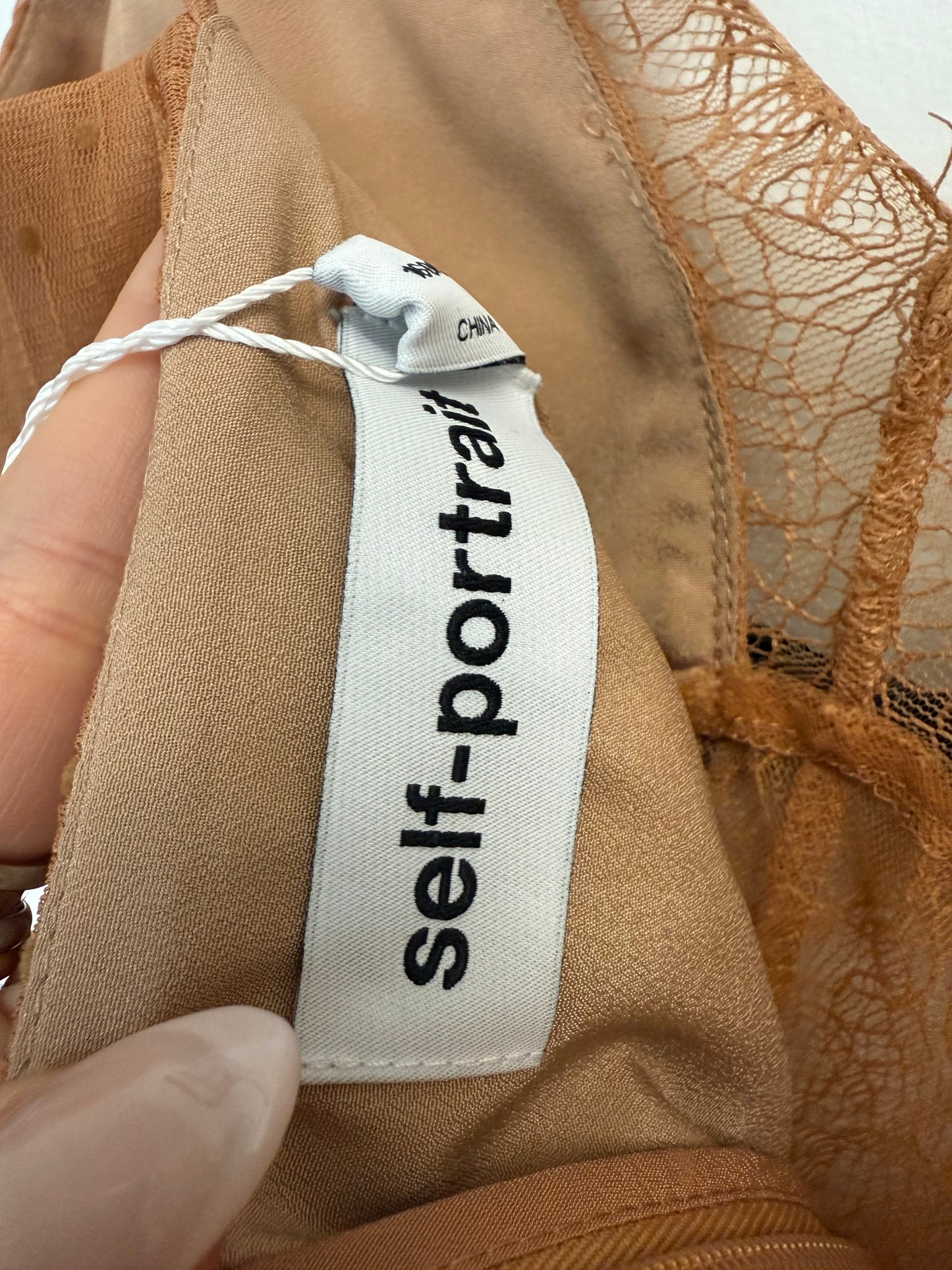 Self portrait tan dot mesh mini dress (pre-owned)
