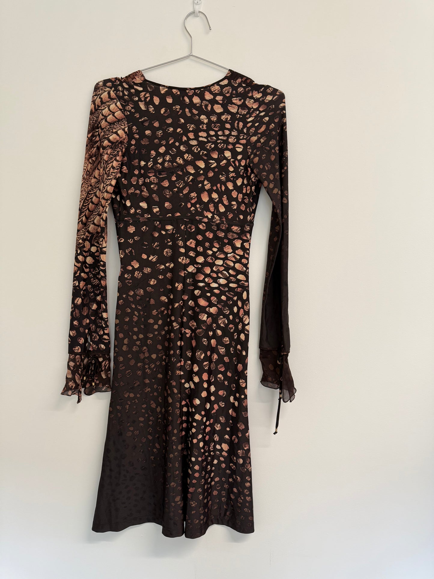 Roberto Cavalli Animal print brown and black long sleeve midi dress (pre-owned)