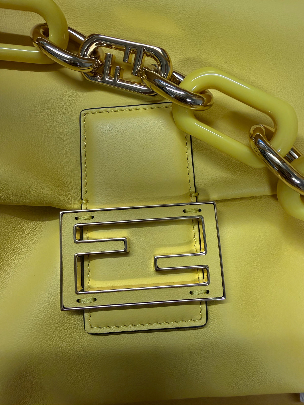 Fendi Yellow Mamma Baguette Medium Leather Crossbody Bag
