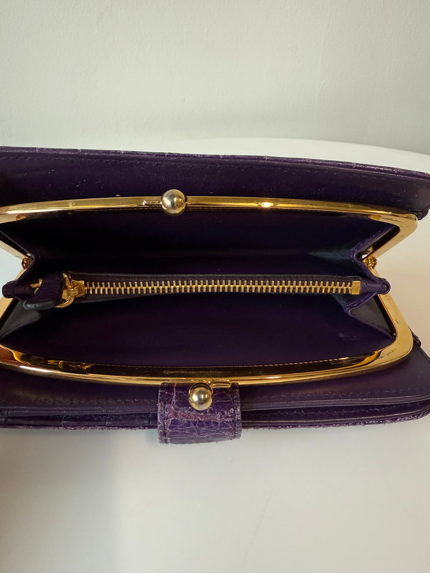 Miu Miu Purple croc embossed purse (pre-owned)
