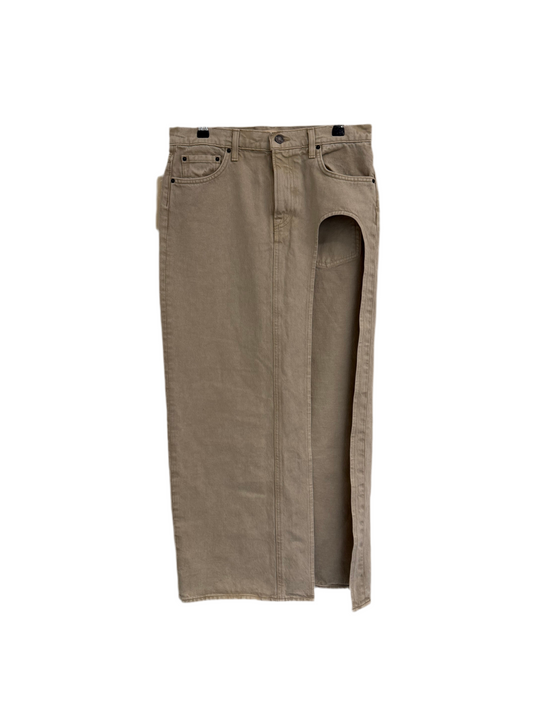 GRLFRND beige denim skirt with slit (pre-owned)