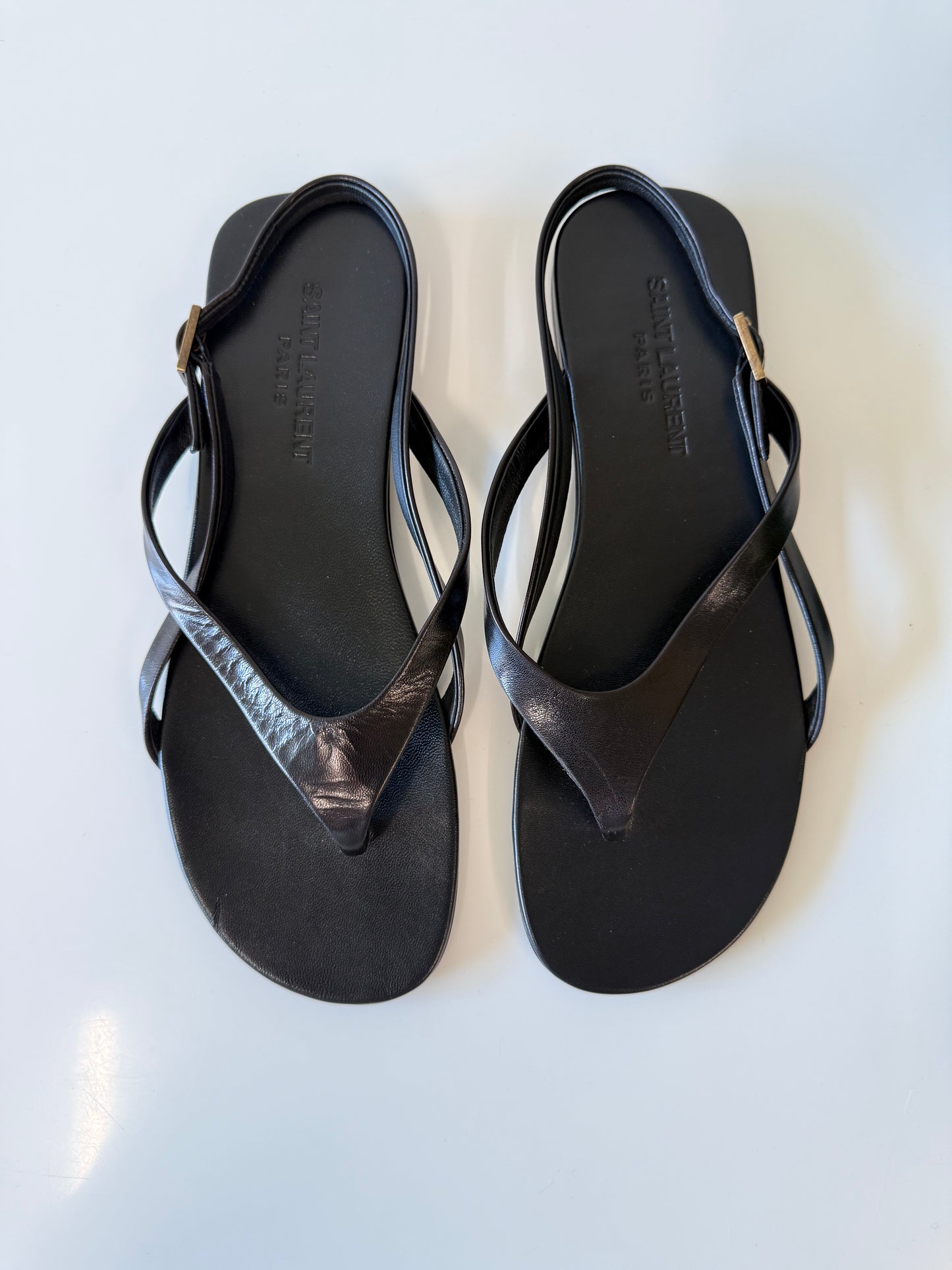 Saint Laurent black Keith leather flat sandals (pre-owned)