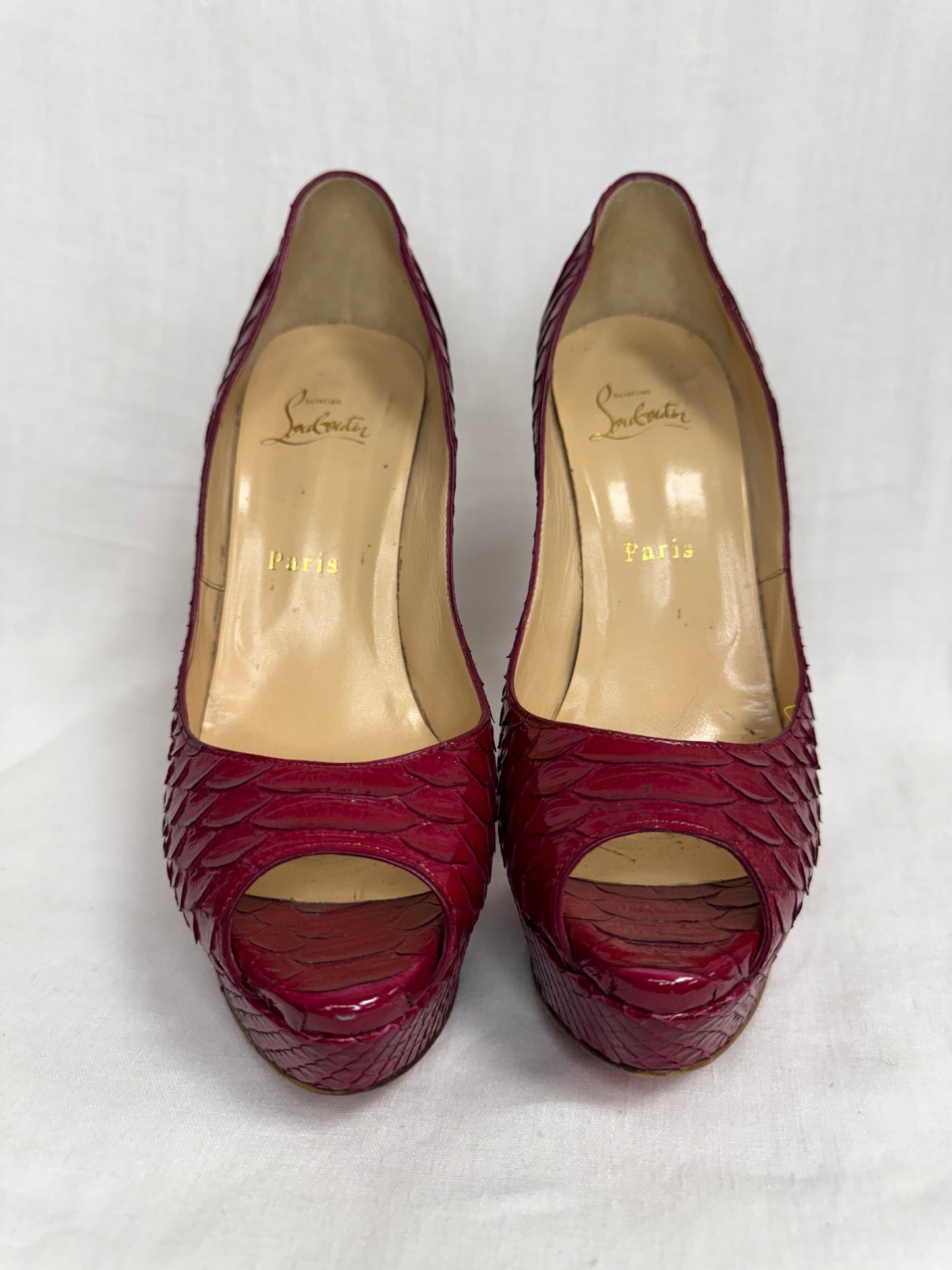 Christian Louboutin lady peep in red python (pre-owned)