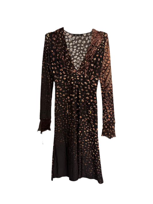 Roberto Cavalli Animal print brown and black long sleeve midi dress (pre-owned)