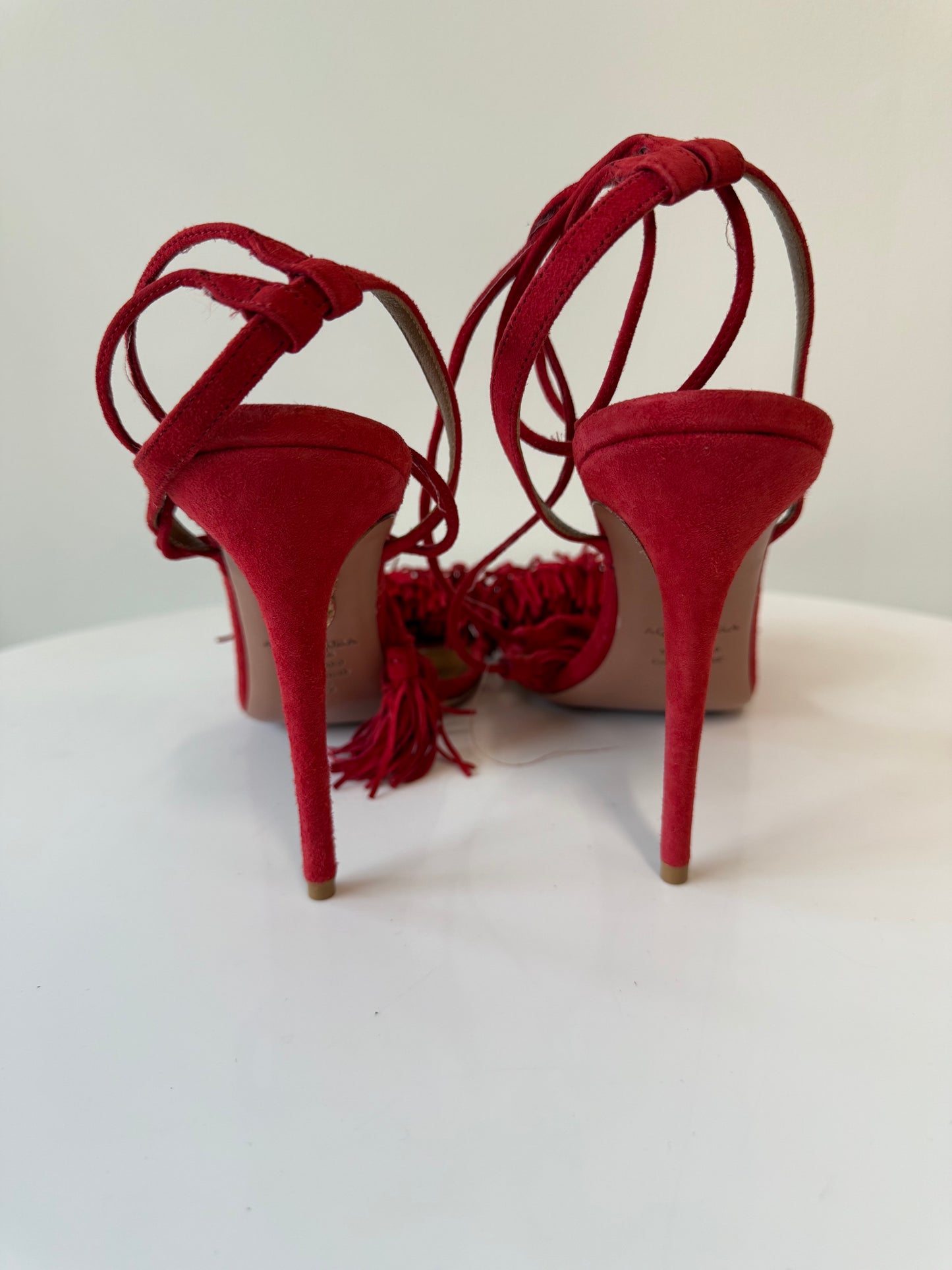 Aquazzura Red lace up suede heeled sandals (pre-owned)