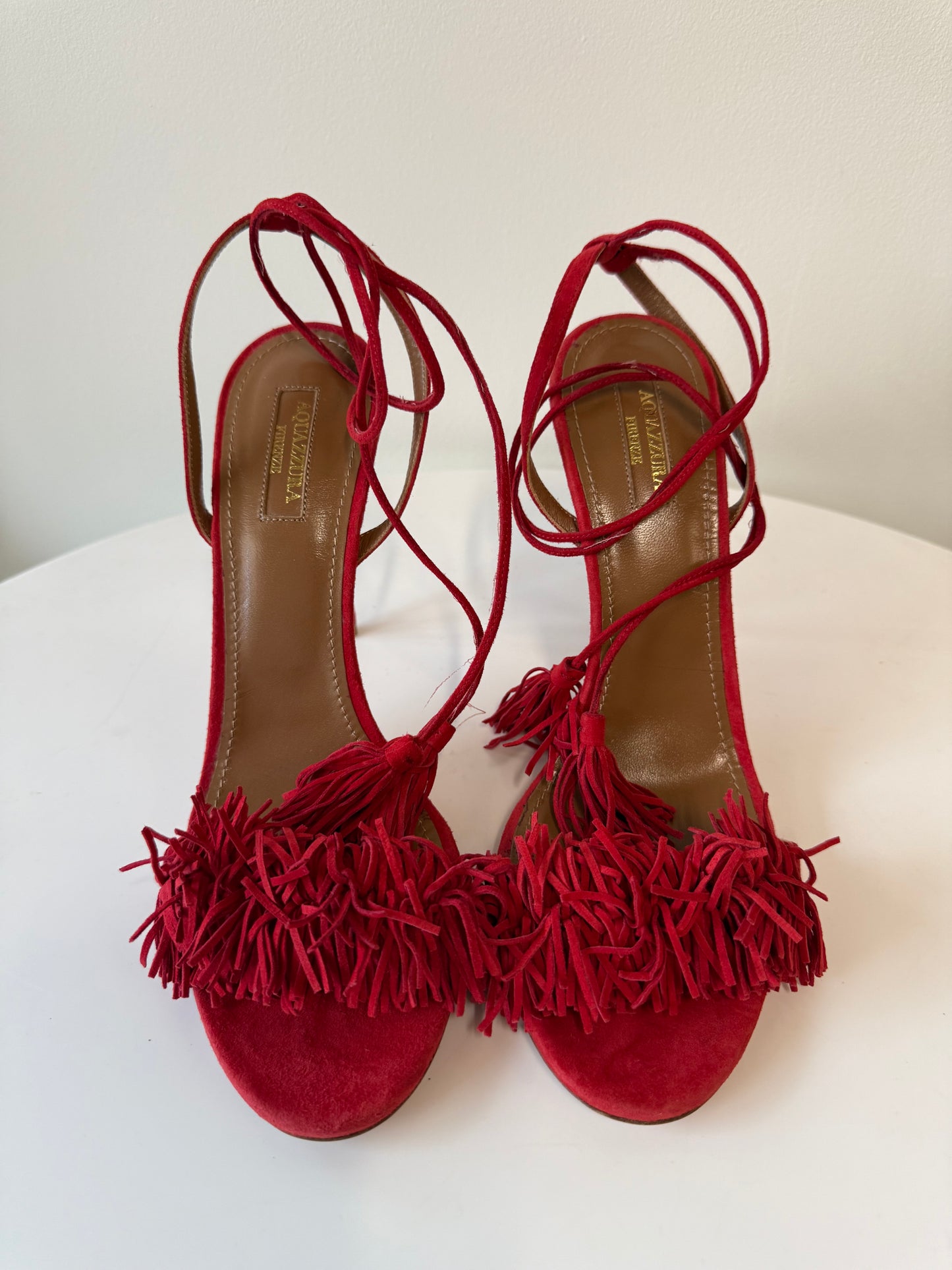 Aquazzura Red lace up suede heeled sandals (pre-owned)
