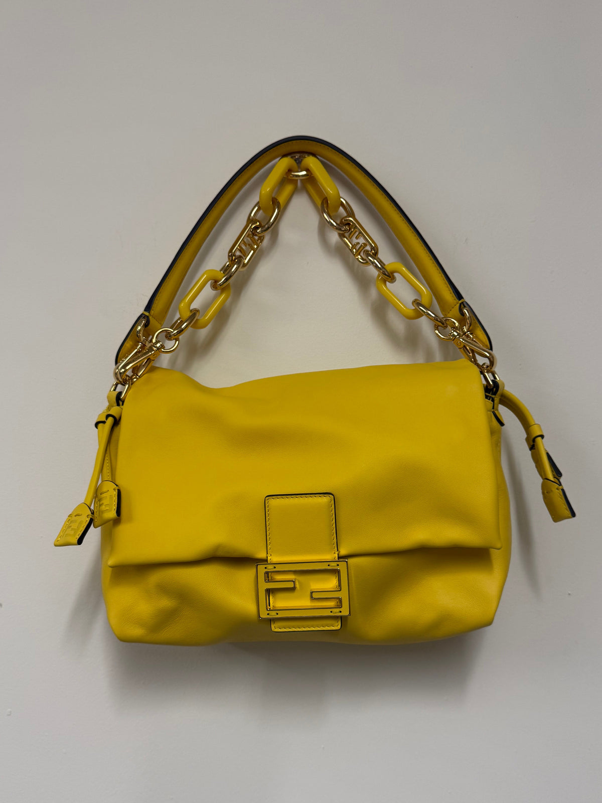 Fendi Yellow Mamma Baguette Medium Leather Crossbody Bag