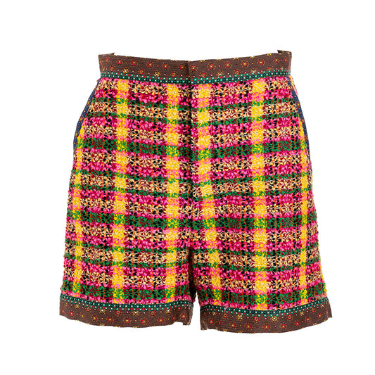 Gucci Yellow and pink check tweed shorts