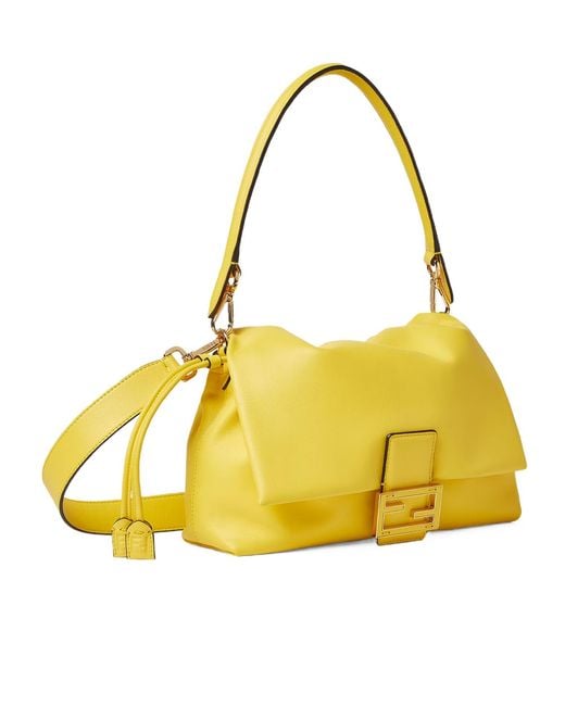 Fendi Yellow Mamma Baguette Medium Leather Crossbody Bag