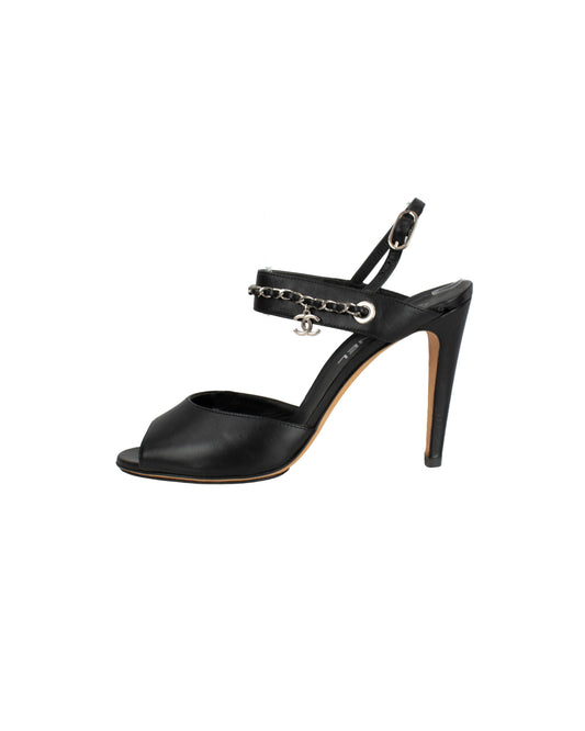 Chanel Black heeled sandals with interlaced chain (pre-owned)