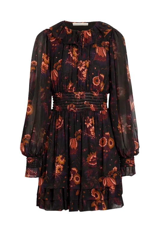 Ulla Johnson black floral long sleeve mini dress