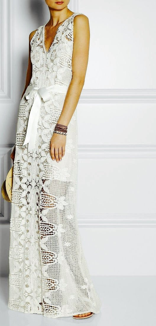 Miguelina white lace maxi dress with slip (pre-owned)