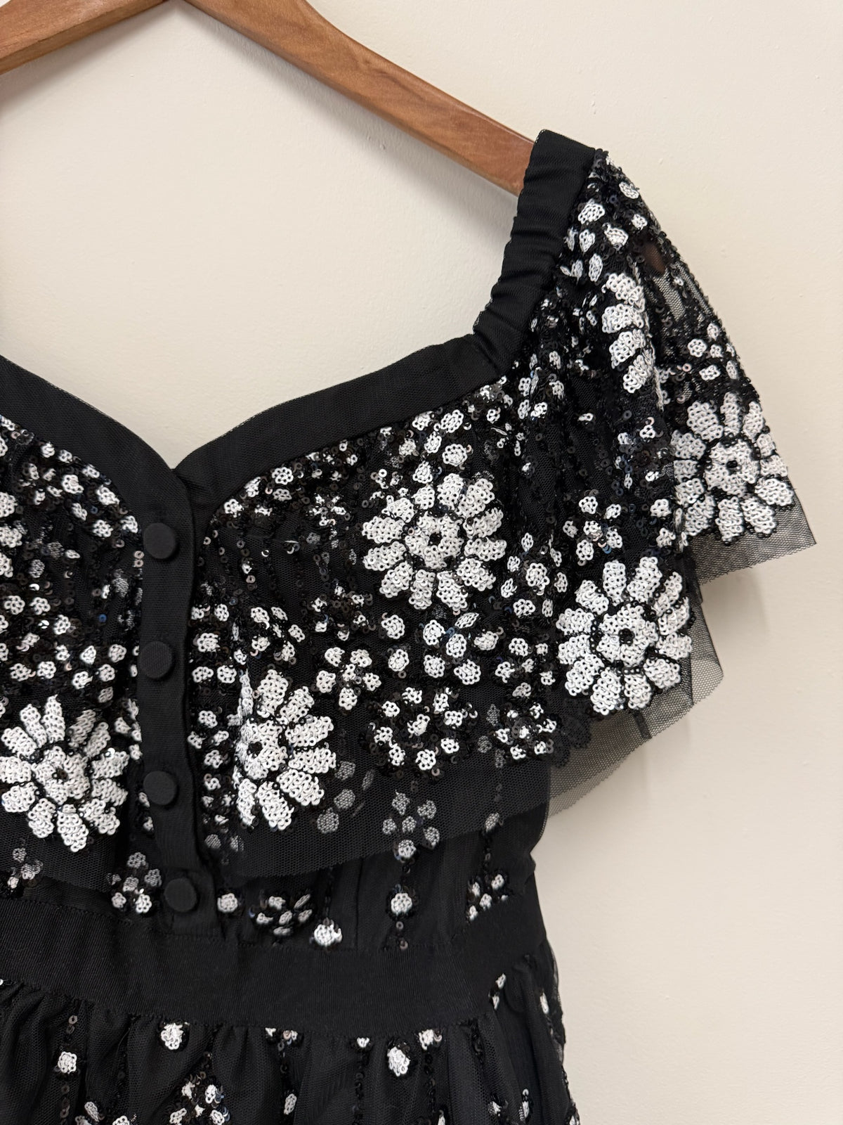 Self Portrait Black Sequin Embellished Floral Top