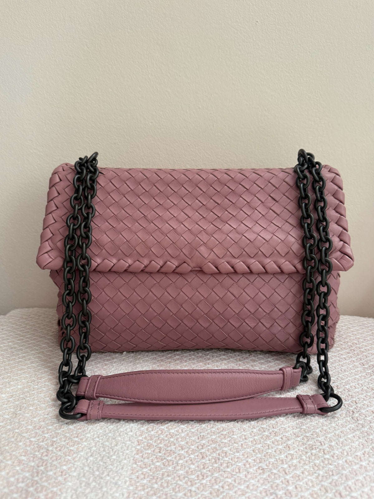Bottega Veneta Dusky Pink Intrecciato Olimpia Shoulder Bag