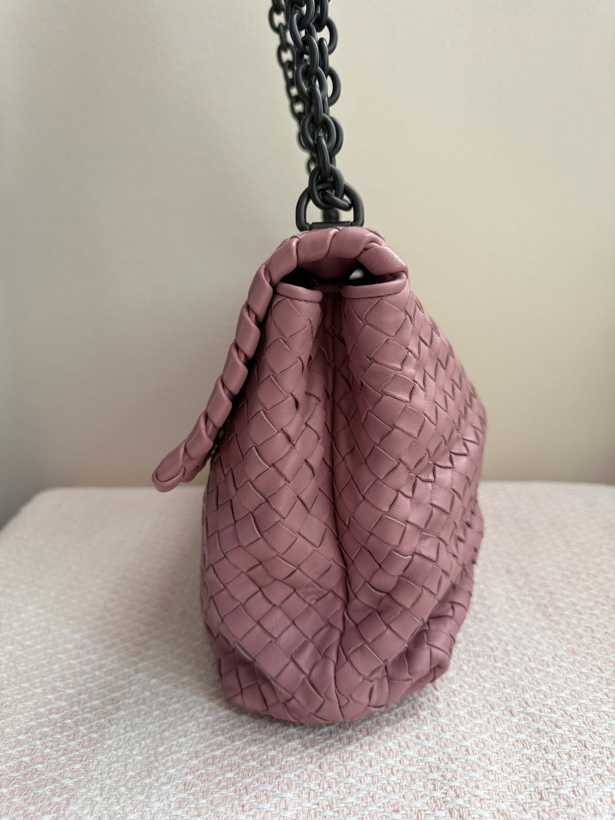 Bottega Veneta Dusky Pink Intrecciato Olimpia Shoulder Bag