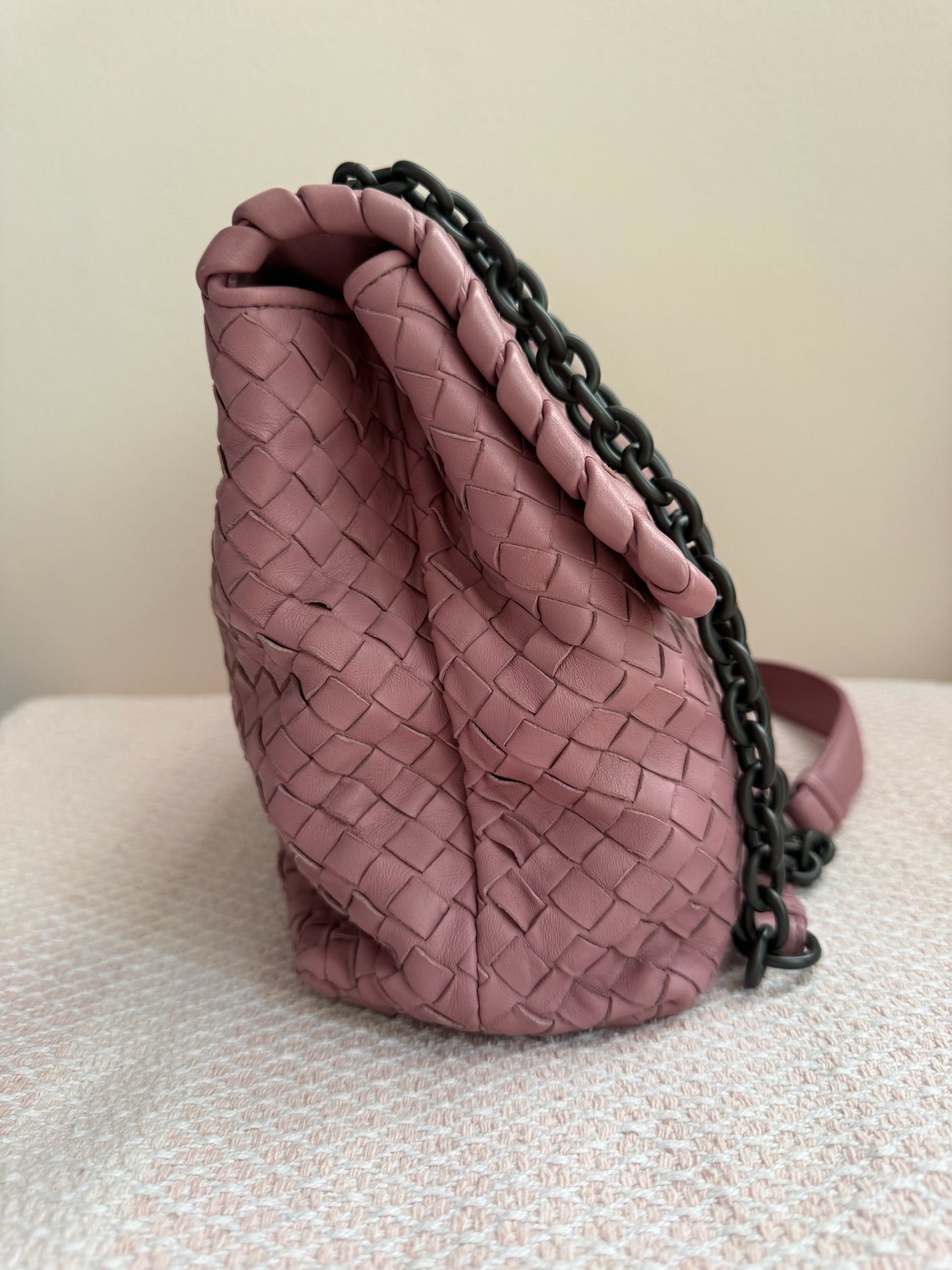 Bottega Veneta Dusky Pink Intrecciato Olimpia Shoulder Bag