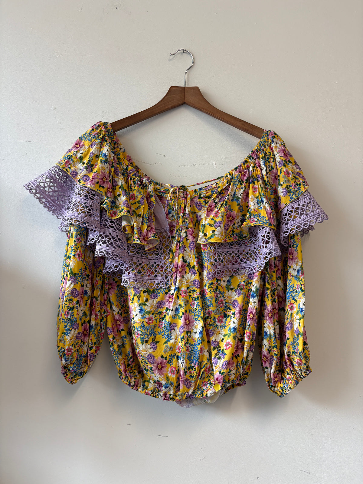 Charo Ruiz Gloria Yellow Lilac Floral Top