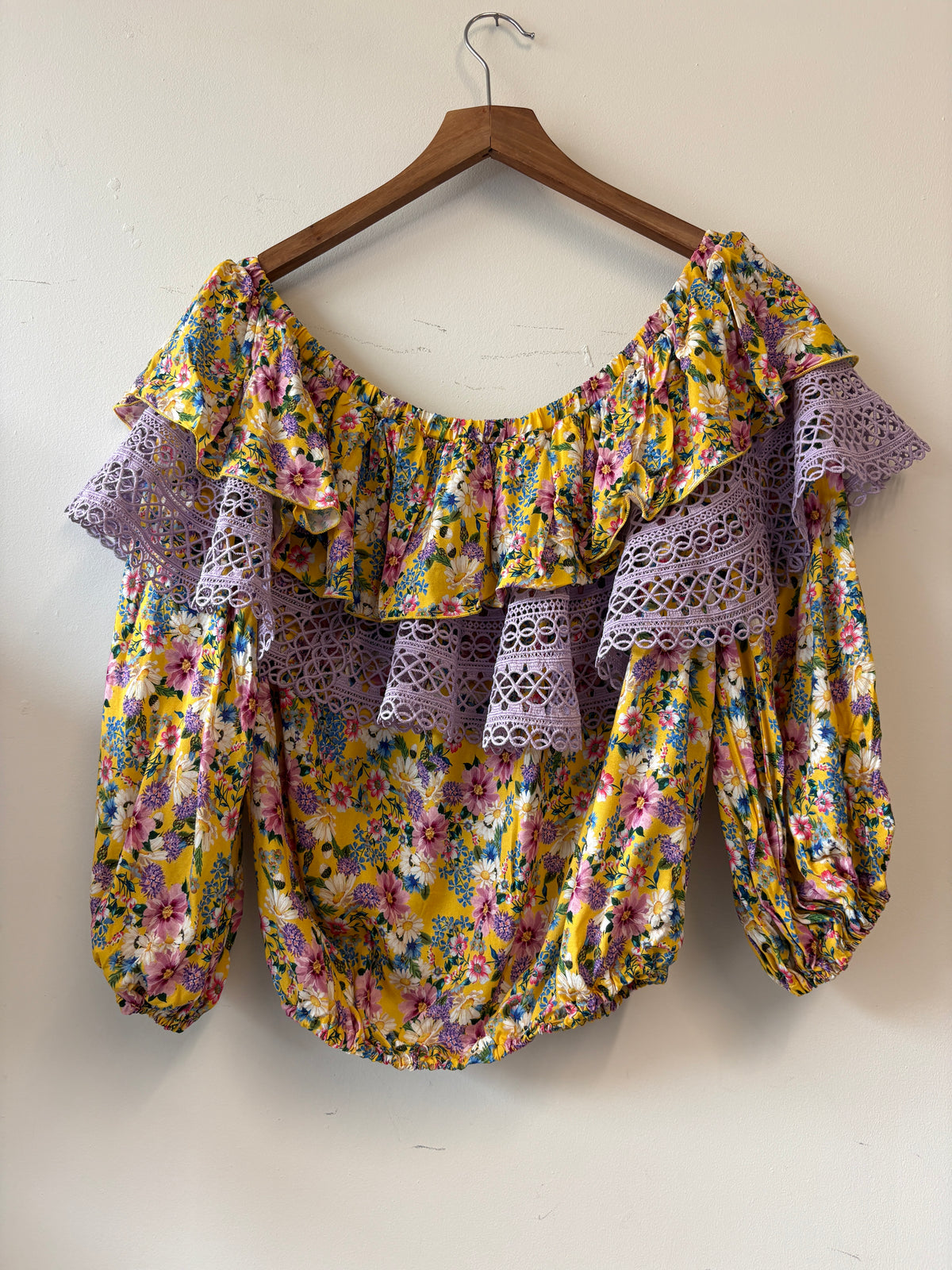 Charo Ruiz Gloria Yellow Lilac Floral Top