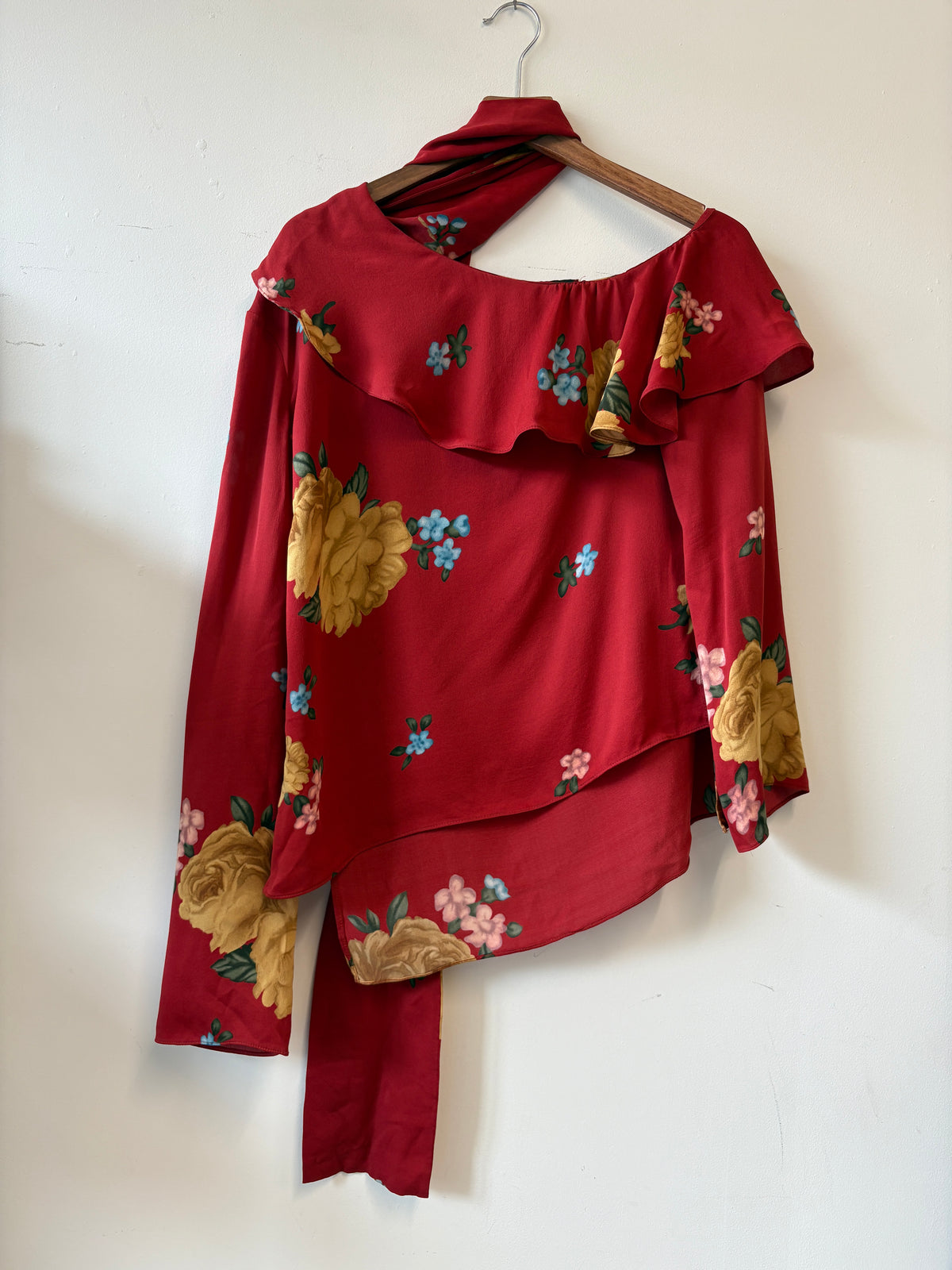 Magda Butrym Red Floral Top With Neck Tie