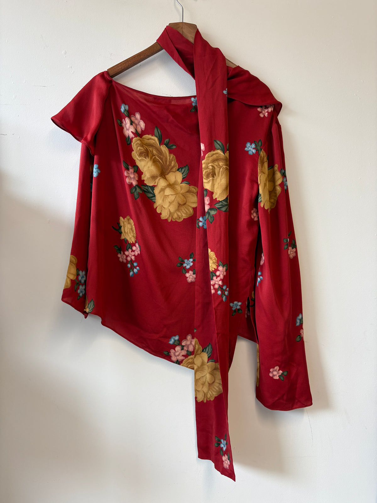 Magda Butrym Red Floral Top With Neck Tie