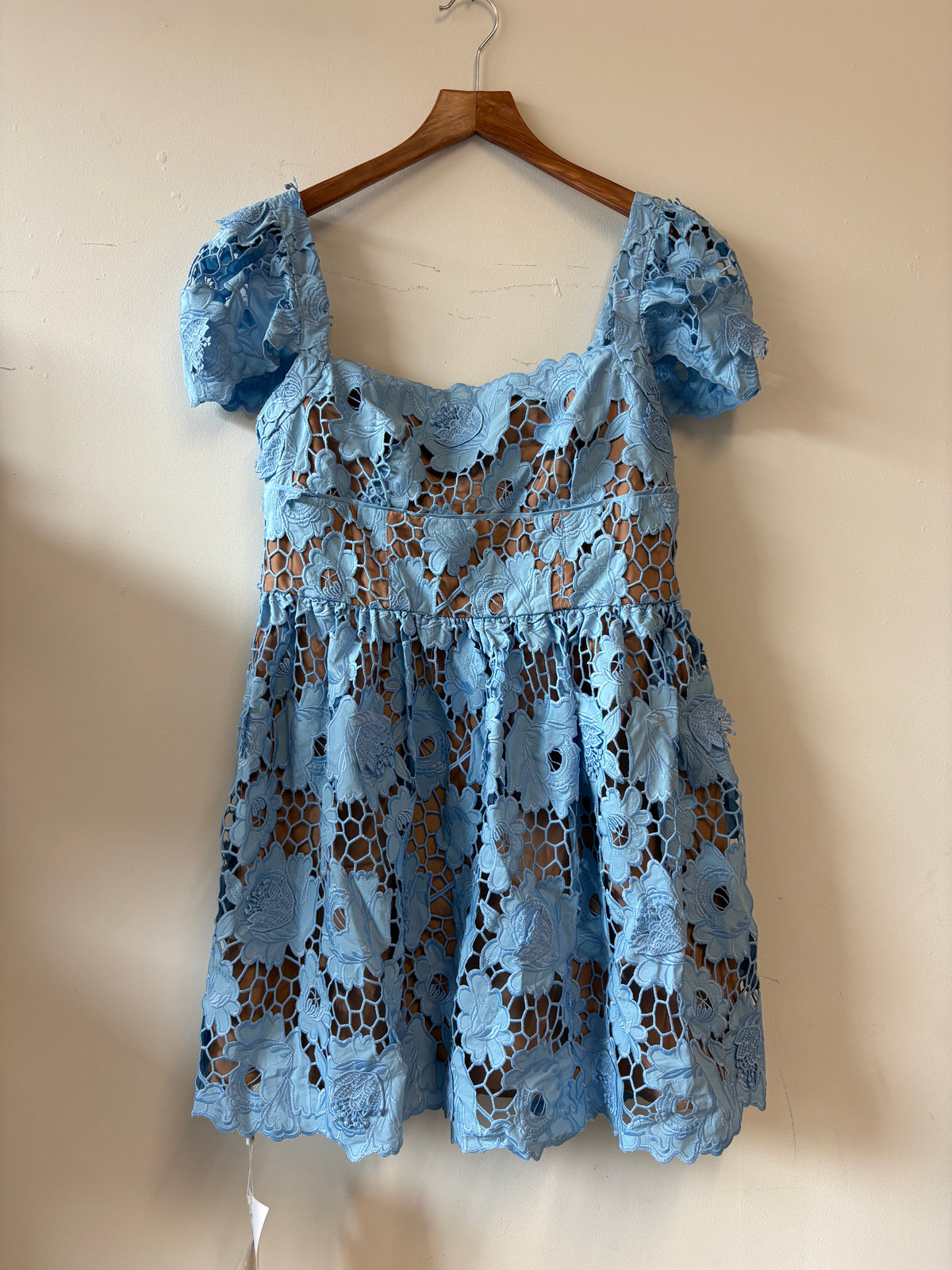 Self-Portrait Blue 3D Floral Lace Mini Dress