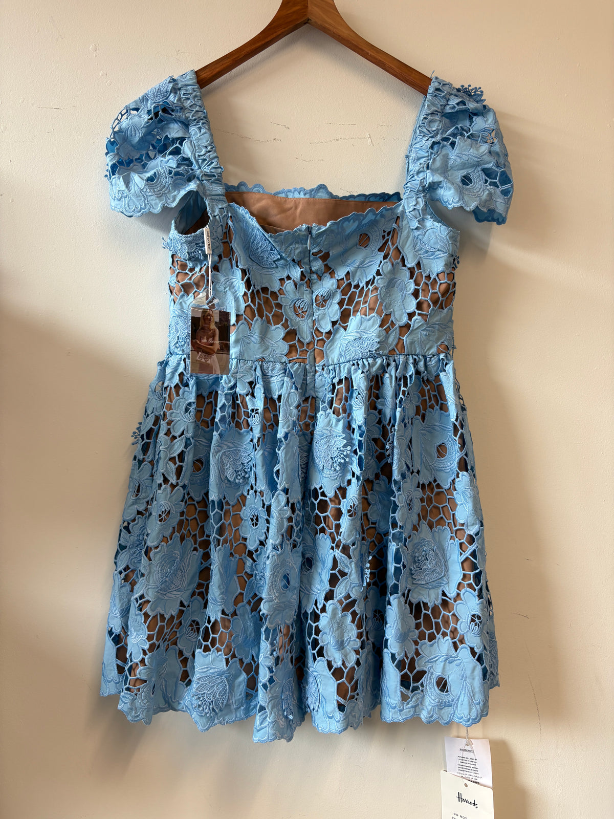 Self-Portrait Blue 3D Floral Lace Mini Dress