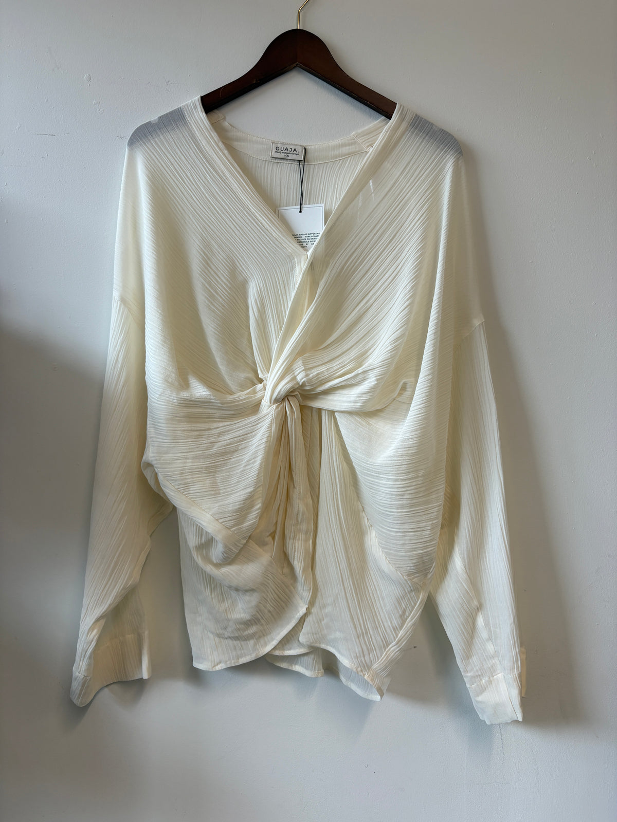 Guaja Off White Esme Draped Cotton Twist Blouse
