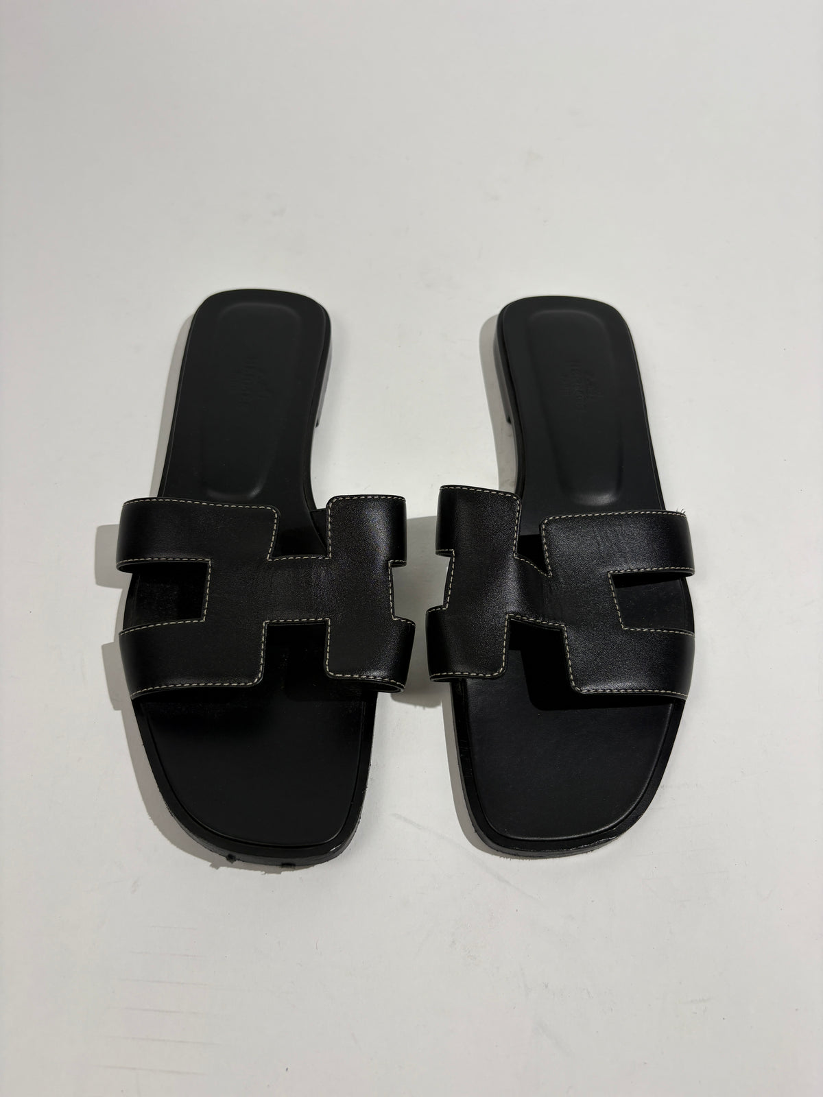 Hermes Black Oran Flat Sandals