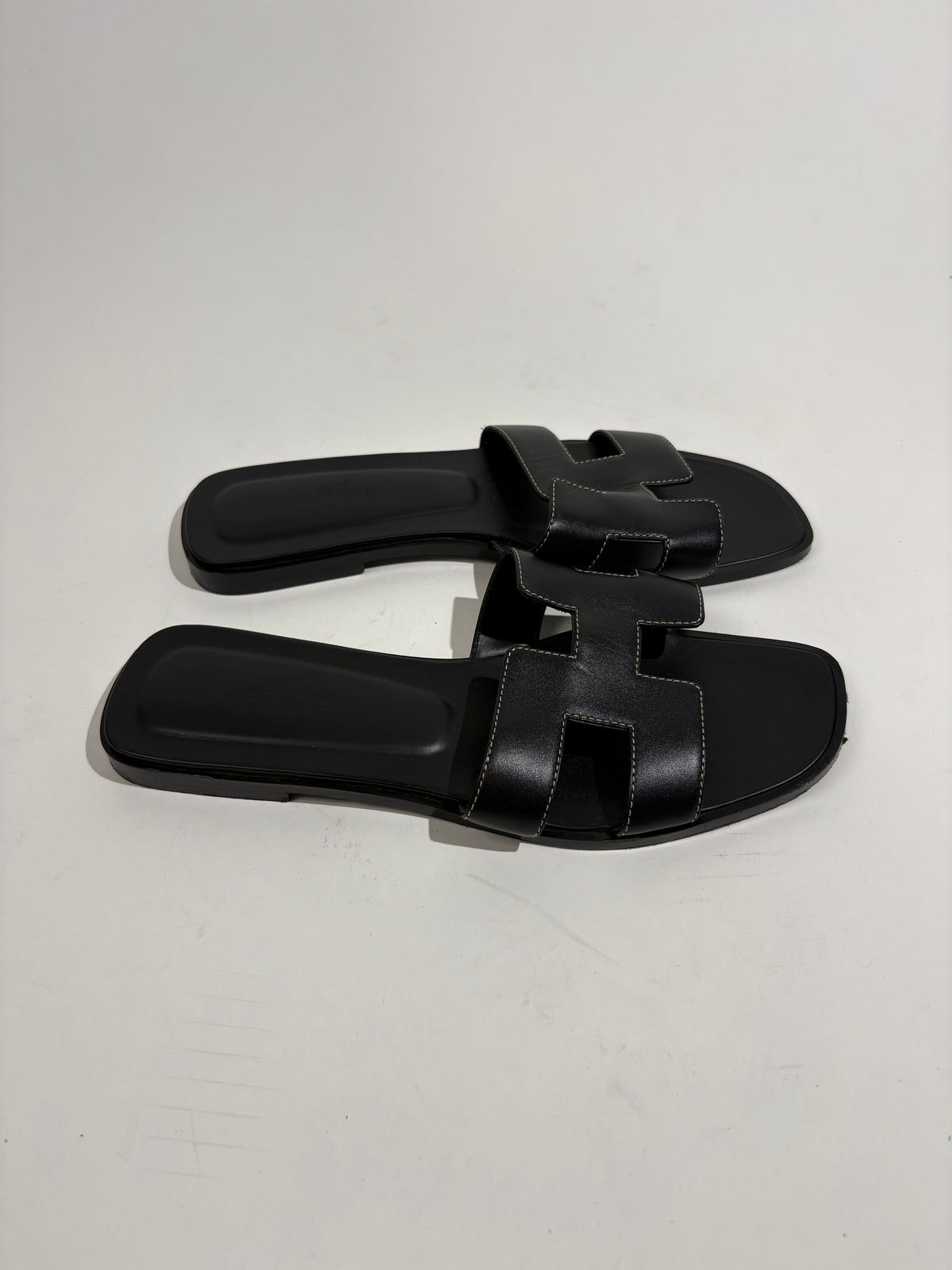 Hermes Black Oran Flat Sandals