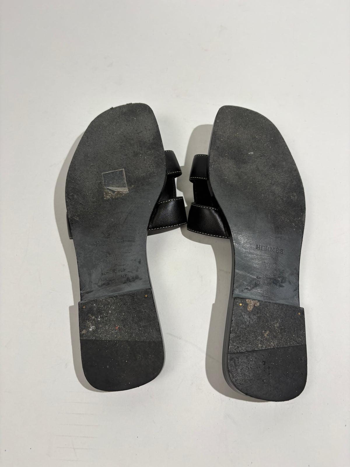 Hermes Black Oran Flat Sandals