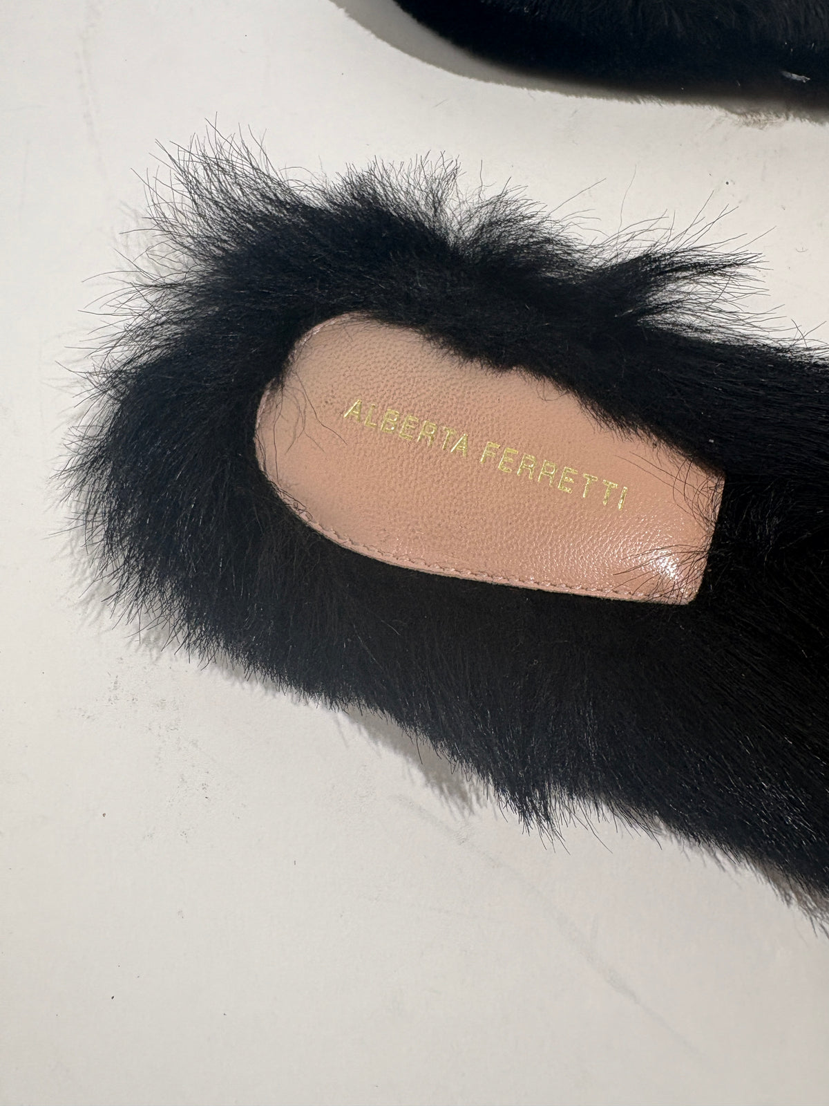 Alberta Ferretti Black Fur And Crystal Embellished Slides