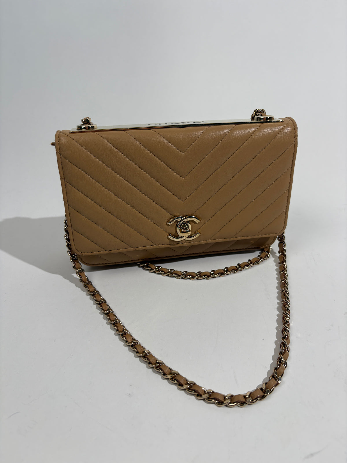 Chanel Tan Brown Quilted Wallet On Chain